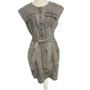 White House Black Market Gray Denim Cap Sleeve Belted Dress Women's 8